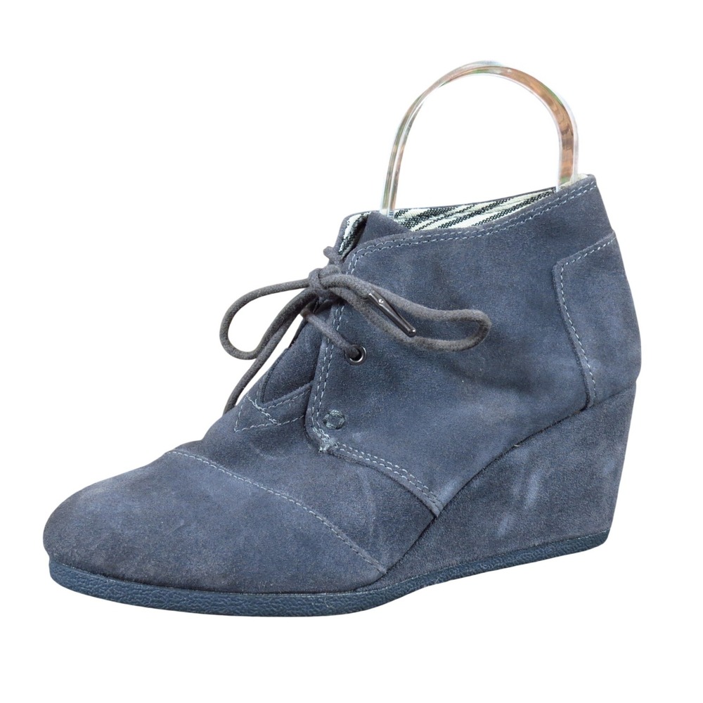 TOMS Desert Wedge Womens Lace Up Bootie Size 7 Stylish Fall Grey Suede